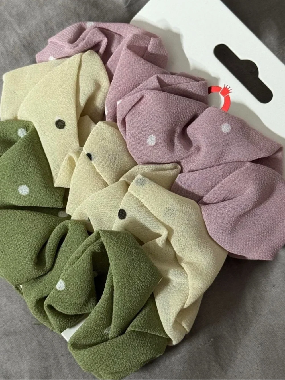 Polka Dot Fabric Scrunchie Set — Pink, Cream & Olive